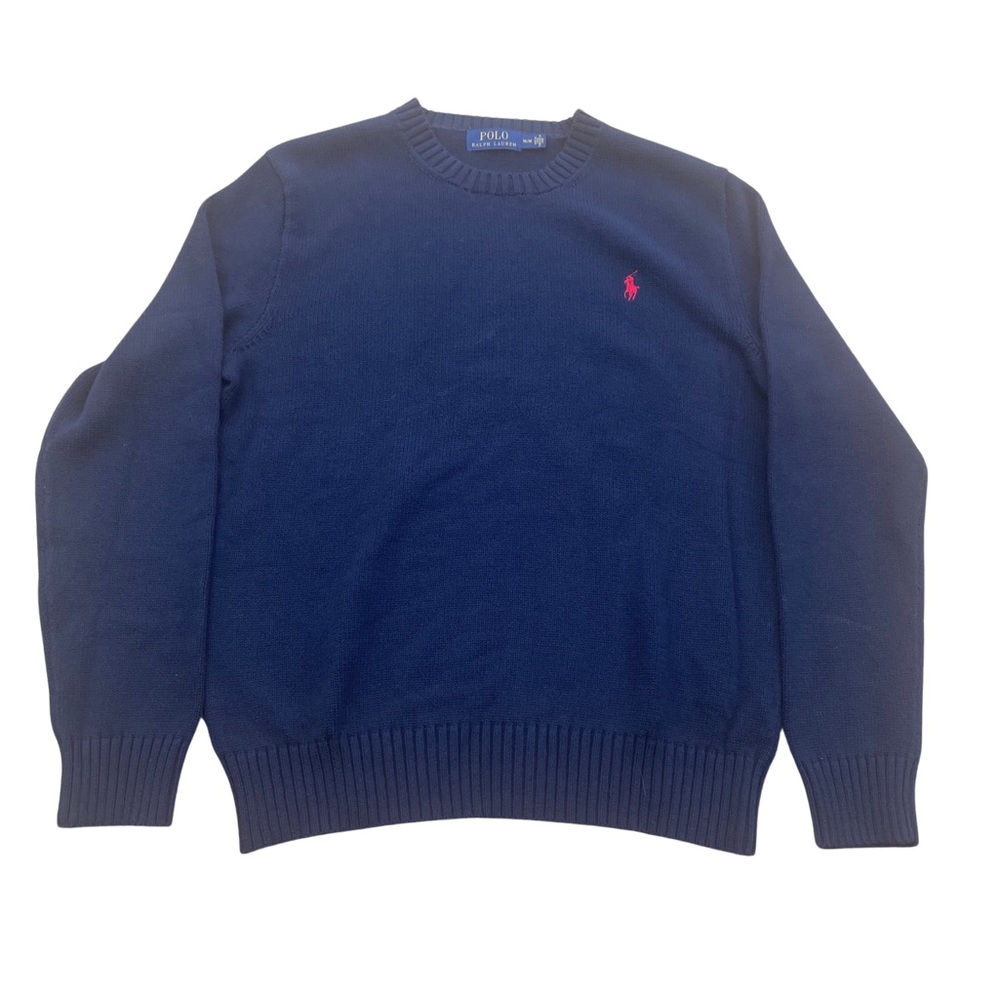 Polo Ralph Lauren Round Neck Men's Sweater 100% Cotton Size Medium Blue/Red Pony